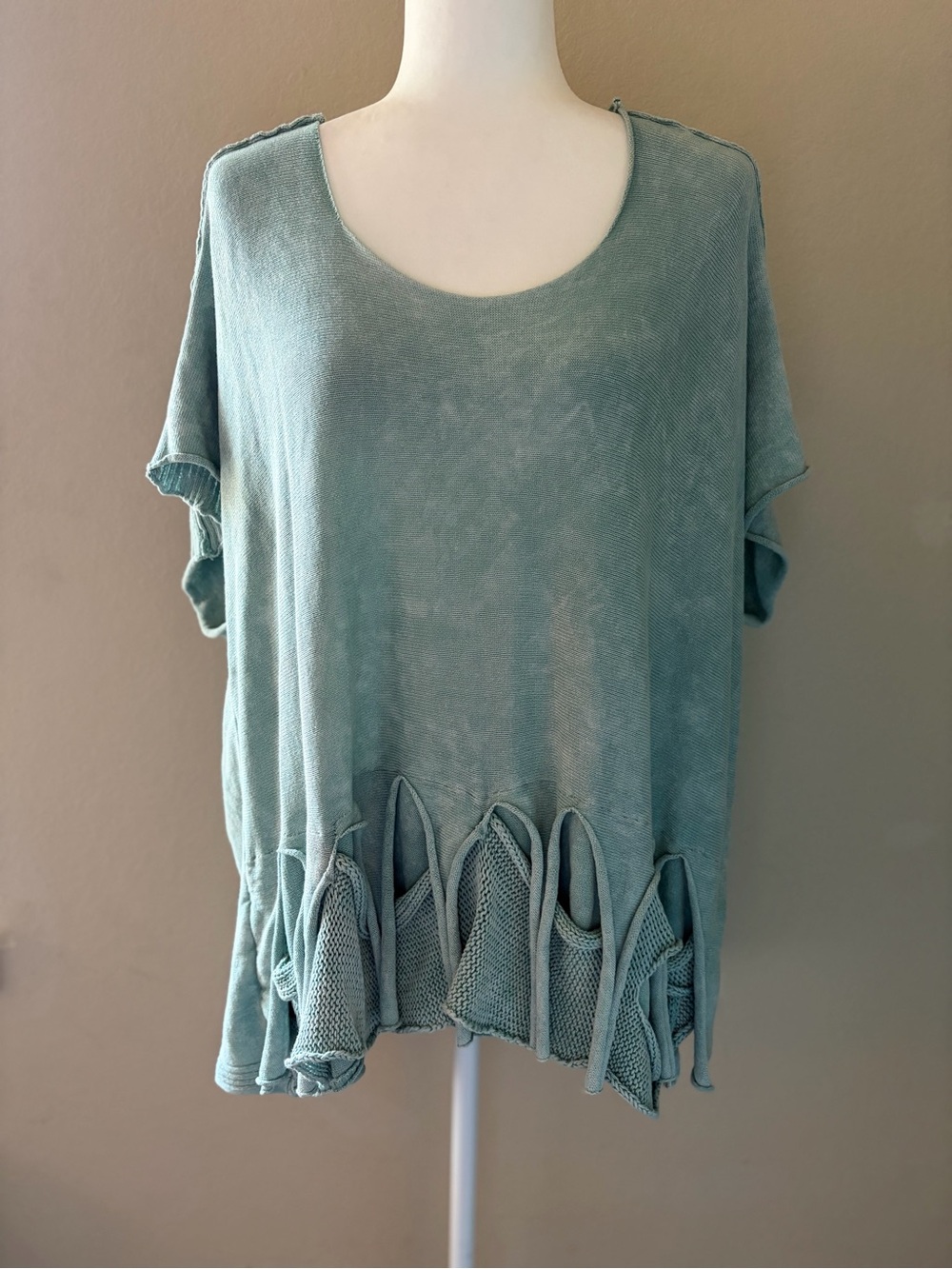 B&K Moda Dusty Blue 100% Cotton Knit Sweater Tunic One Size Boho